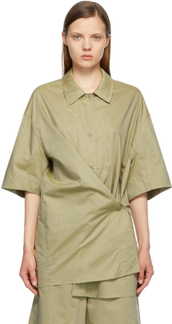 Lemaire Green Silk Twisted Maxi Shirt - Maxi torsadée en soie verte Lemaire - lemaire 그린 실크 트위스트 맥시 셔츠를 꼬립니다
