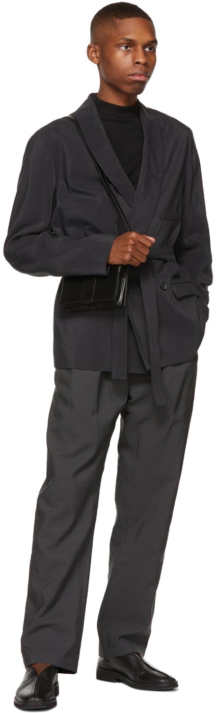 Lemaire Grey Belted Double-Breasted Blazer