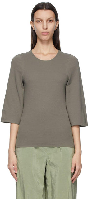 Lemaire Grey CrÃªpe Jersey Three-Quarter Sleeve T-Shirt - T-shirt Lemaire Grey Crêche Jersey T-shirt à manches Trois-quarts - lemaire grey crbe jersey 3-quarter 슬리브 티셔츠