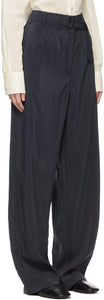Lemaire Navy Silk Loose Trousers