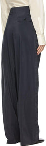Lemaire Navy Silk Loose Trousers