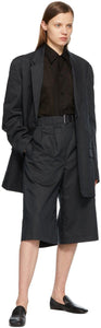 Lemaire Navy Silk Pleated Bermuda Shorts
