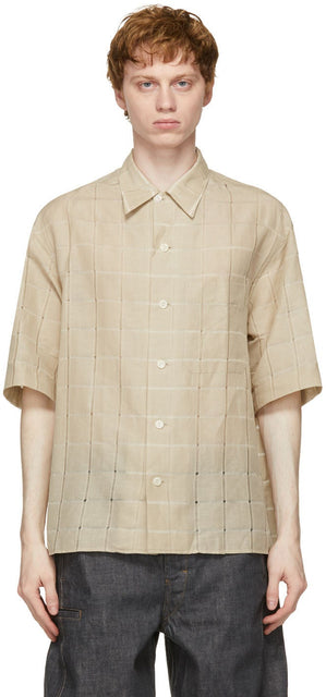 Lemaire SSENSE Exclusive Beige Woven Short Sleeve Shirt - Chemise à manches courtes EXCLIVE BEIGE EXCLUSIVE SSENSE - Lemaire Ssense 독점적 인 베이지 짠 짧은 소매 셔츠