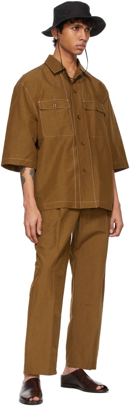Lemaire Tan Drawstring Pleated Trousers