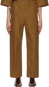 Lemaire Tan Drawstring Pleated Trousers - Pantalon plissé de cordon de cordon de tige de lemaire - Lemaire Tan Drawstring Pleated 바지