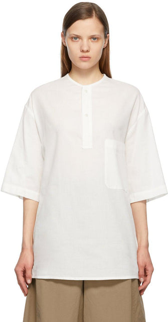 Lemaire White Henley T-Shirt - T-shirt Lemaire Blanc Henley - Lemaire 화이트 헨리 티셔츠