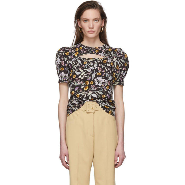 Les Reveries Black Floral Cut-Out T-Shirt