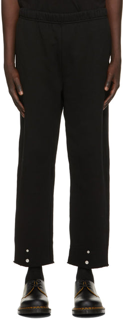Les Tien Black Heavyweight Front Snap Lounge Pants - Pantalon de lounge avant-ferme avant les Tien - 레티엔 블랙 헤비급 프론트 스냅 라운지 바지