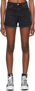 Levi's Black Denim Ribcage Shorts - Shorts de rubûterie en jean noir de Levi - Levi의 블랙 데님 흉부 반바지