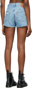 Levi's Blue Denim Ripped 501 Original Shorts