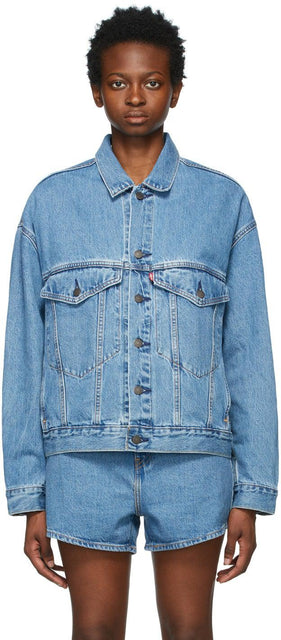 Levi's Blue Denim Stay Loose Trucker Jacket - Veste de camionneur bleue de Levi's Blue Denim - Levi의 블루 데님은 느슨한 트럭 운전사 재킷을 유지합니다