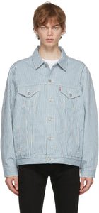 Levi's Blue Denim Stripe Vintage Fit Trucker - Levi's Blue Denim Stripe Trucker Vintage Trucker - 레비의 블루 데님 스트라이프 빈티지 맞는 트럭 운전사