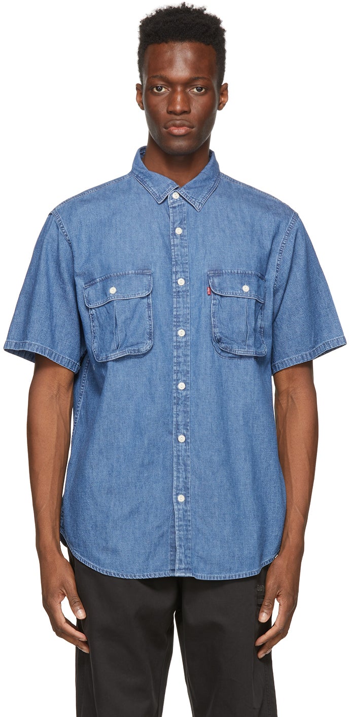 Levi's Blue Denim Two Pocket Relaxed Safari Short Sleeve Shirt