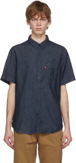 Levi's Indigo Hemp Sunset Short Sleeve Shirt - Chemise à manches courtes au lever du coucher du soleil de Levi's Indigo Hemp - Levi의 인디고 대마 일몰 반팔 셔츠
