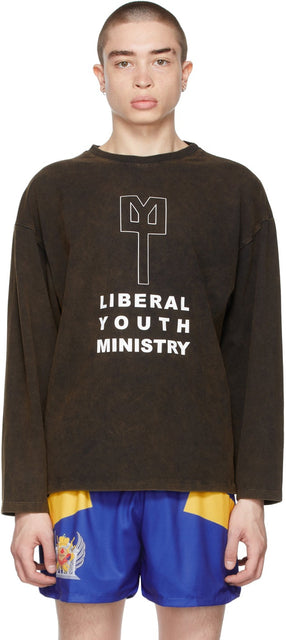 Liberal Youth Ministry Black Faded Logo Long Sleeve T-Shirt - T-shirt à manches longues à manches longues libérales - 자유주의 청소년 사역 블랙 퇴색 로고 긴 소매 티셔츠