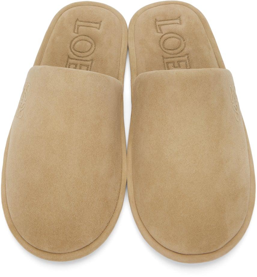 Loewe Beige Suede Logo Slippers