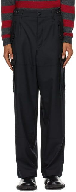 Loewe Black Wool Cargo Pocket Trousers - Pantalon de poche de cargaison en laine noire Loewe - Loewe 검은 양모화물 포켓 바지