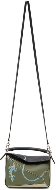 Loewe Green Paula's Ibiza Mini Lizard Puzzle Bag - Sac de puzzard Ibiza Mini Lizard de Loewe Green Paula - Loewe 그린 폴라의 이비자 미니 도마뱀 퍼즐 백