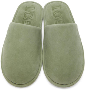 Loewe Green Suede Logo Slippers