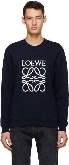 Loewe Navy Anagram Embroidered Sweatshirt - Sweat-shirt brodé d'anagramme Loewe Navy Anagram - Loewe Navy Anagram 수 놓은 스웨터