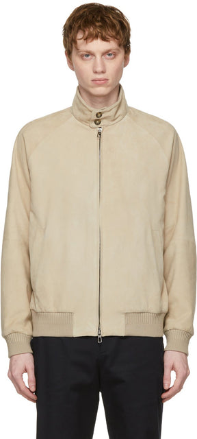 Loro Piana Beige Suede Bomber Jacket - Veste bombardière en daim de Loro Piana Beige - 로로 피아나 베이지 스웨이드 폭격기 자켓