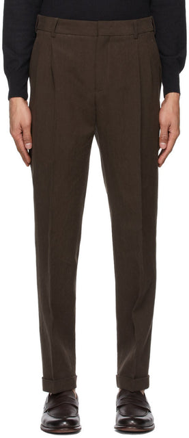 Loro Piana Brown Linen Two Pinces City Trousers - Loro Piana Draps Deux Pince Pintres - 로로 피아나 브라운 린넨 두 개의 핀스 도시 바지