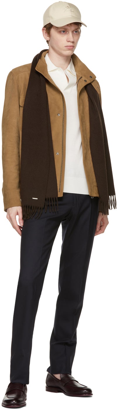 Loro Piana Navy Wool Slim Pantaflat Trousers