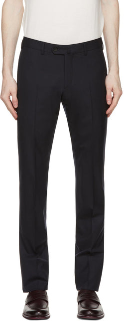 Loro Piana Navy Wool Slim Pantaflat Trousers - Pantalon Pantaflat Slim Pantaflat Slim Panaflat Slim Panaflat - 로로 피아나 네이비 양모 슬림 팬터 플랫 바지