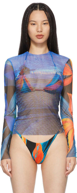Louisa Ballou SSENSE Exclusive Blue Mesh Long Sleeve T-Shirt - T-shirt à manches longues bleues exclusive de Ballou Ssense Louisa Ballou - Louisa Ballou Ssense 독점적 인 블루 메쉬 긴 소매 티셔츠