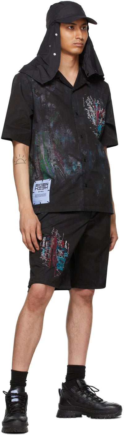 MCQ Black Bruised Tie-Dye Casual Short Sleeve Shirt