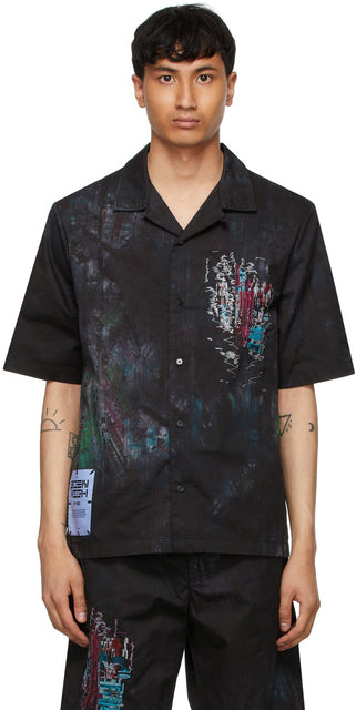 MCQ Black Bruised Tie-Dye Casual Short Sleeve Shirt - Chemise à manches courtes décontractée MCQ Black Black City - MCQ Black Bruided Tie-Dye 캐주얼 짧은 소매 셔츠