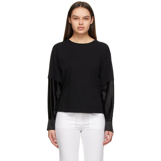 MM6 Maison Margiela Black Double Layer Long Sleeve T-Shirt - MM6 MAISON MARGIELA T-shirt à manches longues à double couche noire - MM6 Maison Margiela 블랙 더블 레이어 긴 소매 티셔츠