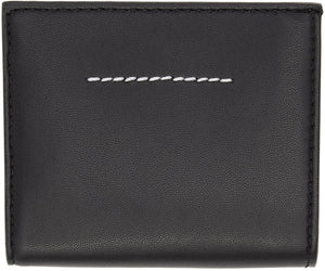 MM6 Maison Margiela Black Faux-Leather Logo Trifold Wallet