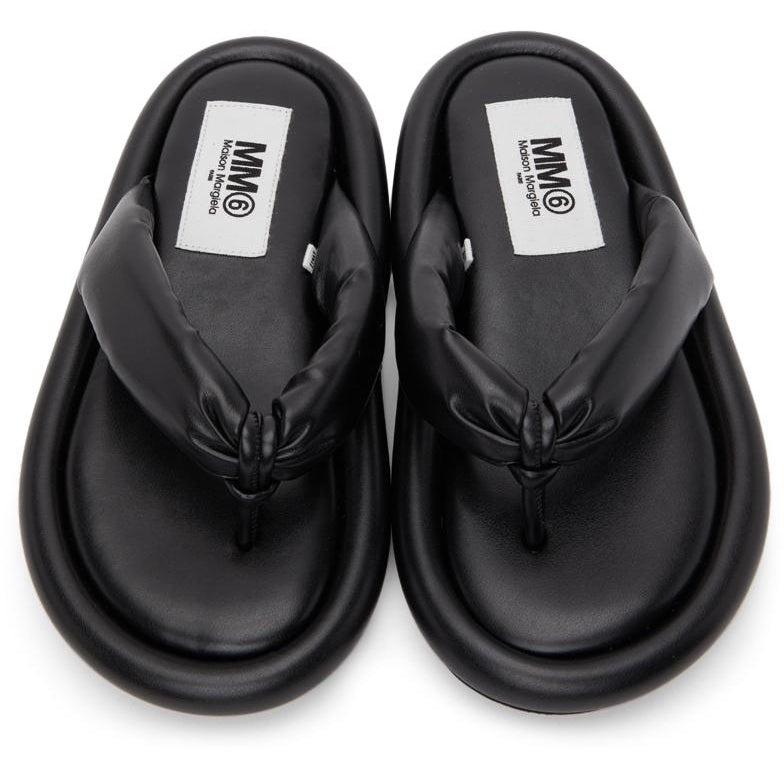 MM6 Maison Margiela Black Faux-Leather Padded Sandals