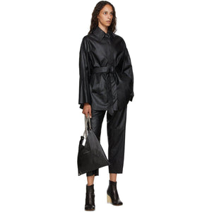 MM6 Maison Margiela Black Faux-Leather Shirt Jacket - MM6 MAISON MARGIELA Veste chemise en simili cuir noir - MM6 Maison Margiela Black Faux 가죽 셔츠 자켓