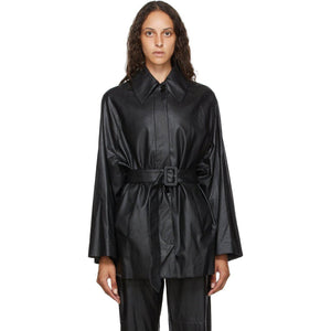 MM6 Maison Margiela Black Faux-Leather Shirt Jacket