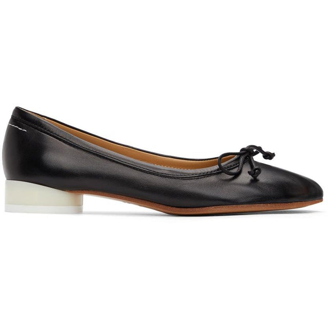 MM6 Maison Margiela Black Leather Ballerina Flats - MM6 MAISON MARGIELA Appartements de ballerine en cuir noir - MM6 Maison Margiela 블랙 가죽 발레리나 아파트