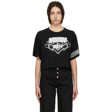 MM6 Maison Margiela Black Motocross Logo Cropped T-Shirt - MM6 MAISON MARGIELA T-shirt recadré motocross motocross noir - MM6 Maison Margiela Black Motocross 로고가 자른 티셔츠