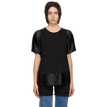 MM6 Maison Margiela Black Satin Spliced T-Shirt - MM6 MAISON MARGIELA T-shirt satiné noir satiné noir - MM6 Maison Margiela Black Satin Spliced ​​T 셔츠