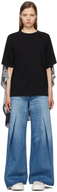MM6 Maison Margiela Black Scarf Back T-Shirt - MM6 MAISON MARGIELA T-shirt au dos écharpe noir - MM6 Maison Margiela 검은 스카프 백 티셔츠