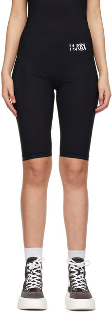 MM6 Maison Margiela Black Small Logo Bike Shorts - MM6 MAISON MARGIELA Noir Petit Logo Shorts de vélo - MM6 Maison Margiela 검은 작은 로고 자전거 반바지