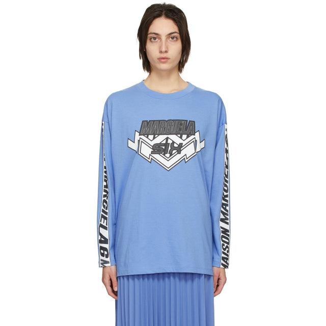 MM6 Maison Margiela Blue Motocross Long Sleeve T-Shirt - T-shirt à manches longues MM6 Maison Margiela Blue Motocross Blue - MM6 Maison Margiela Blue Motocross Long Sleeve T 셔츠