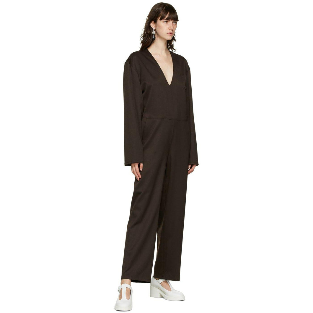 MM6 Maison Margiela Brown V-Neck Jumpsuit - Combinaison MM6 Maison Margiela Marron Col V - MM6 Maison Margiela Brown V-Neck Jumpsuit.