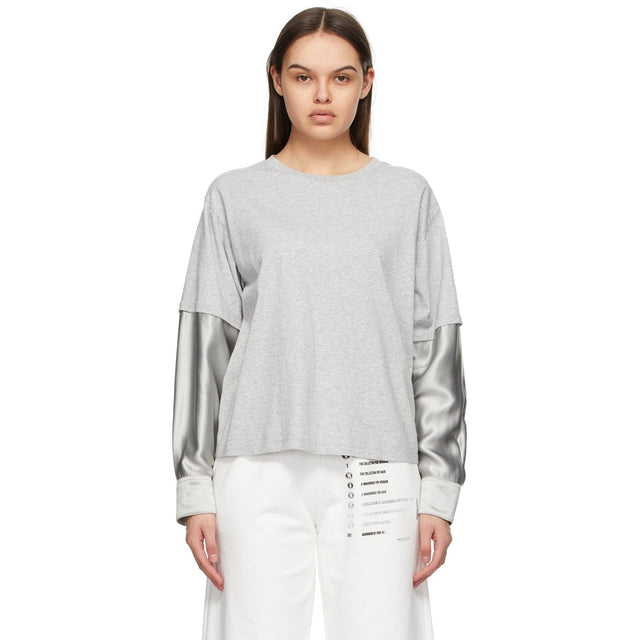 MM6 Maison Margiela Grey Double Layer Long Sleeve T-Shirt - T-shirt à manches longues à double couche de mm6 MAISON MARGIELA - MM6 Maison Margiela 그레이 더블 레이어 긴 소매 티셔츠