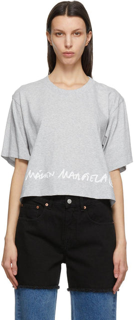 MM6 Maison Margiela Grey Logo Cropped T-Shirt - T-shirt recadré du logo gris mm6 MAISON MARGIELA - MM6 Maison Margiela Gray 로고가 잘린 티셔츠를 잘립니다