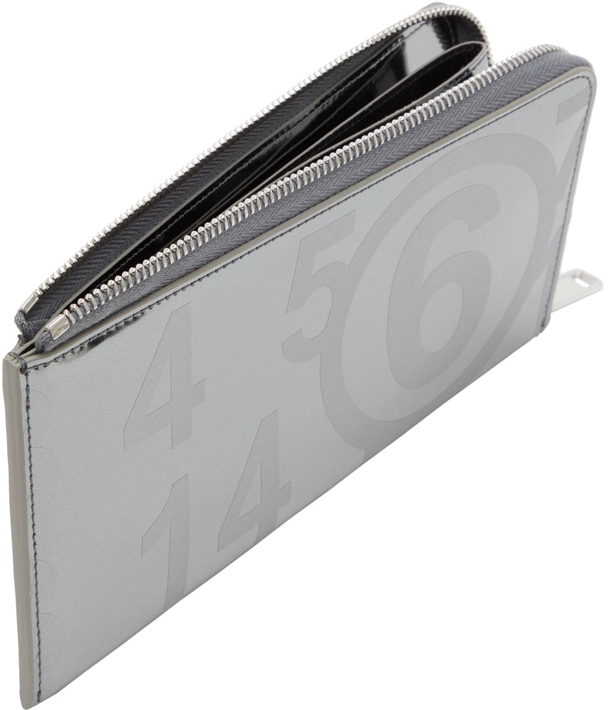 MM6 Maison Margiela Grey Metallic Faux-Leather Logo Zip Wallet