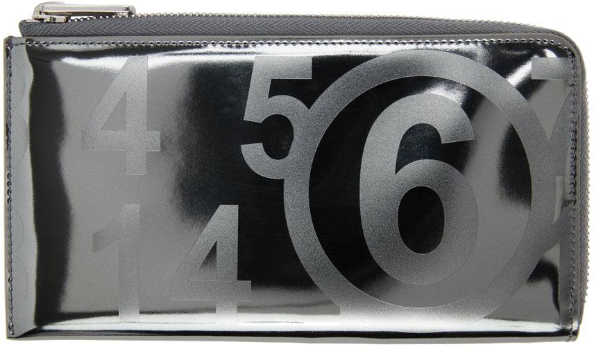 MM6 Maison Margiela Grey Metallic Faux-Leather Logo Zip Wallet