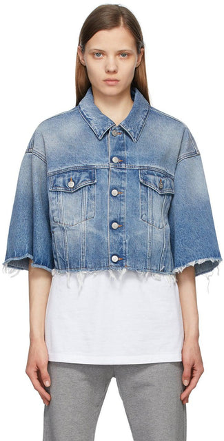 MM6 Maison Margiela Indigo Denim Cropped Jacket - MM6 MAISON MARGIELA Indigo Denim Veste recadrée - MM6 Maison Margiela Indigo 데님 자른 자켓