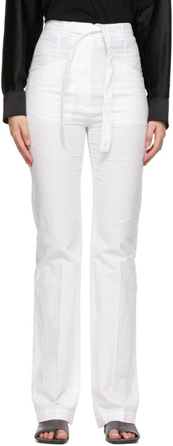 MM6 Maison Margiela White Cotton Belted Trousers - MM6 MAISON MARGIELA Pantalon blanc coton blanc - MM6 Maison Margiela 화이트 코튼 벨트 바지