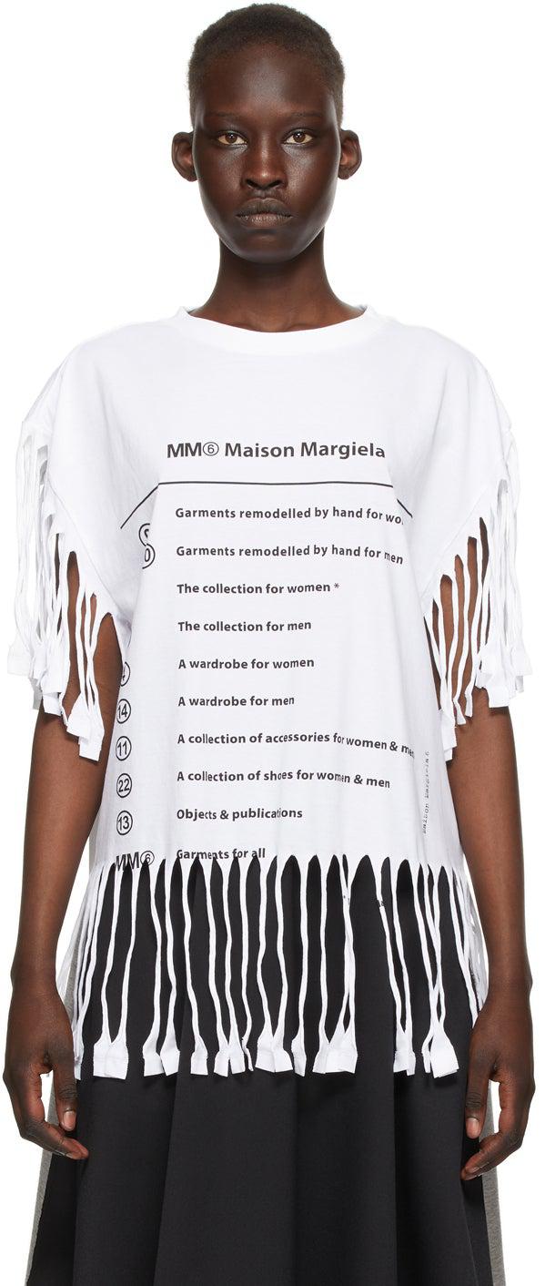 MM6 Maison Margiela White Logo Fringe T-Shirt – BlackSkinny